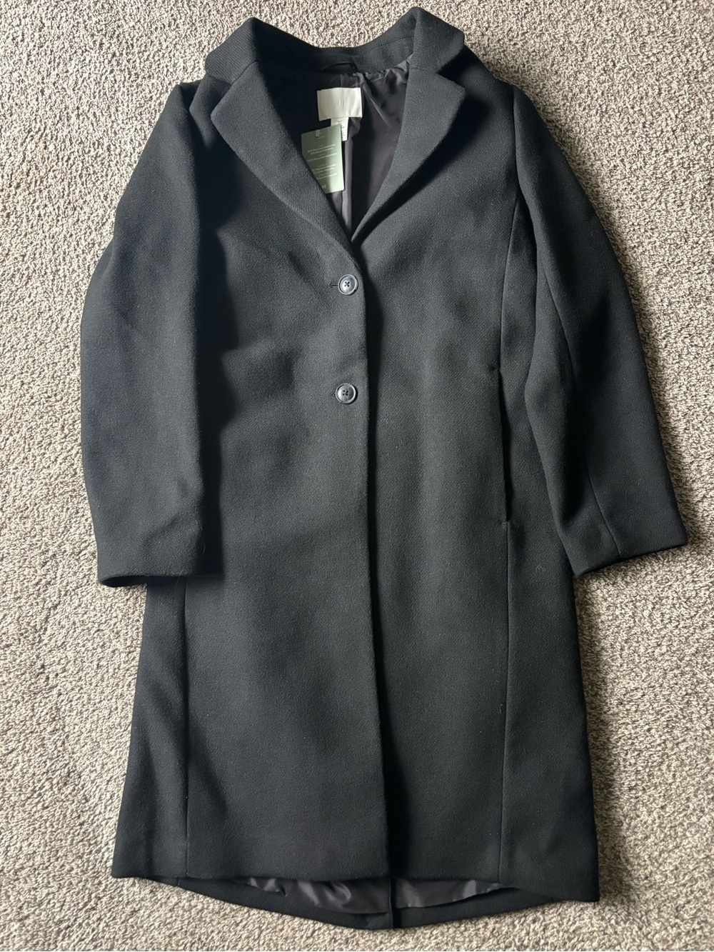 H&M Women's Black Single-Breasted Long Trench Coat
